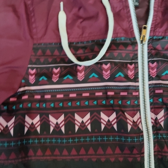 Y2K Empyre Jacket Purple Aztec Windbreaker Full Zip Hooded Coat Women's Med VTG - Picture 2 of 9